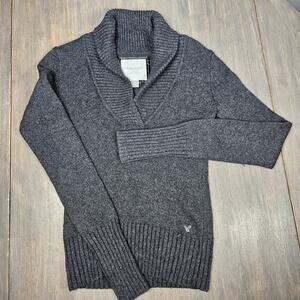 American‎ Eagle Outfitters Womens M Shawl Collar Sweater Gray Cotton Blend Knit